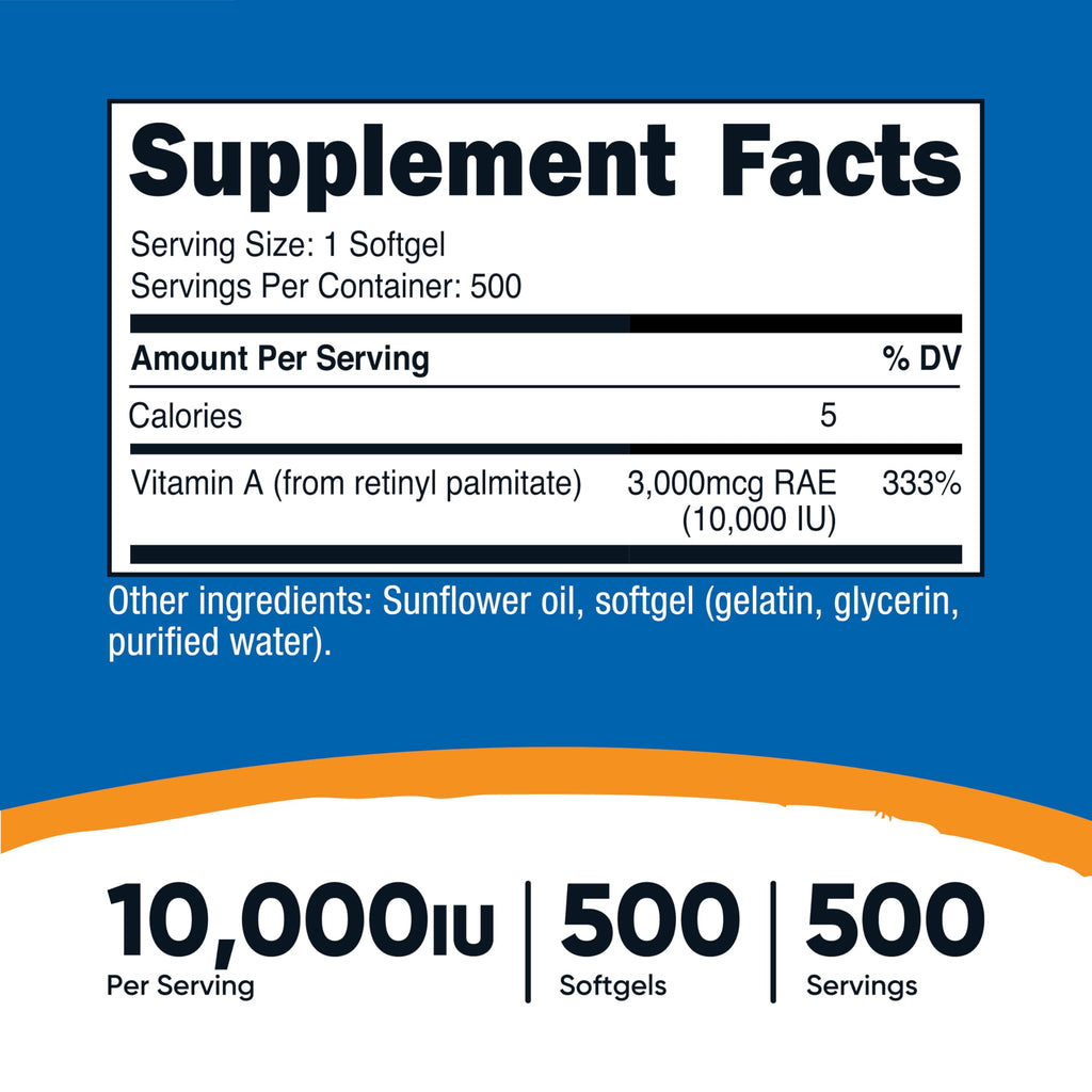 Nutricost Vitamin A 10,000 IU, 500 Softgel Capsules