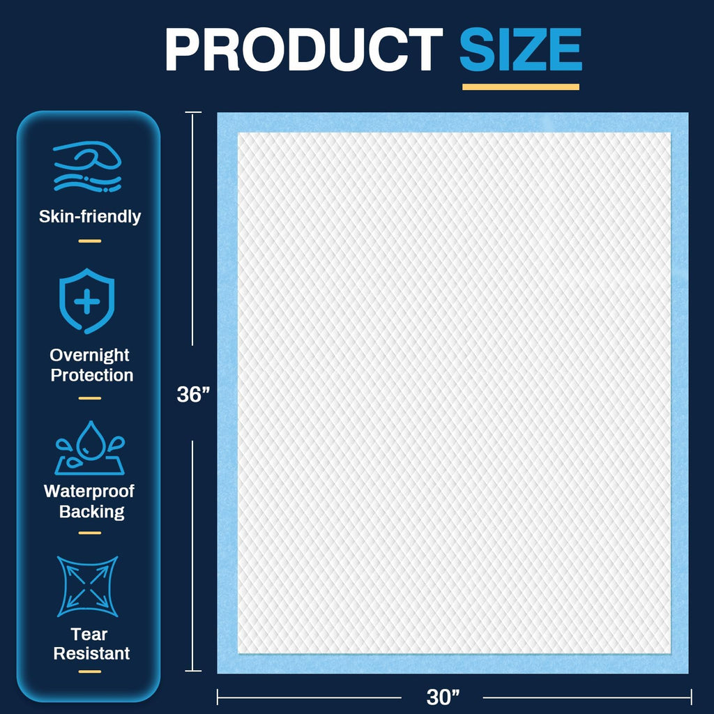 AAY Disposable Bed Pads 30"X36" (50pcs) Tear-Resistant Cloth Backing Underpads Super Absorbent Pee Pads Extra Large Premium Chucks for Adults Incontinence Pads Waterproof for Elderly, Kids or Puppy