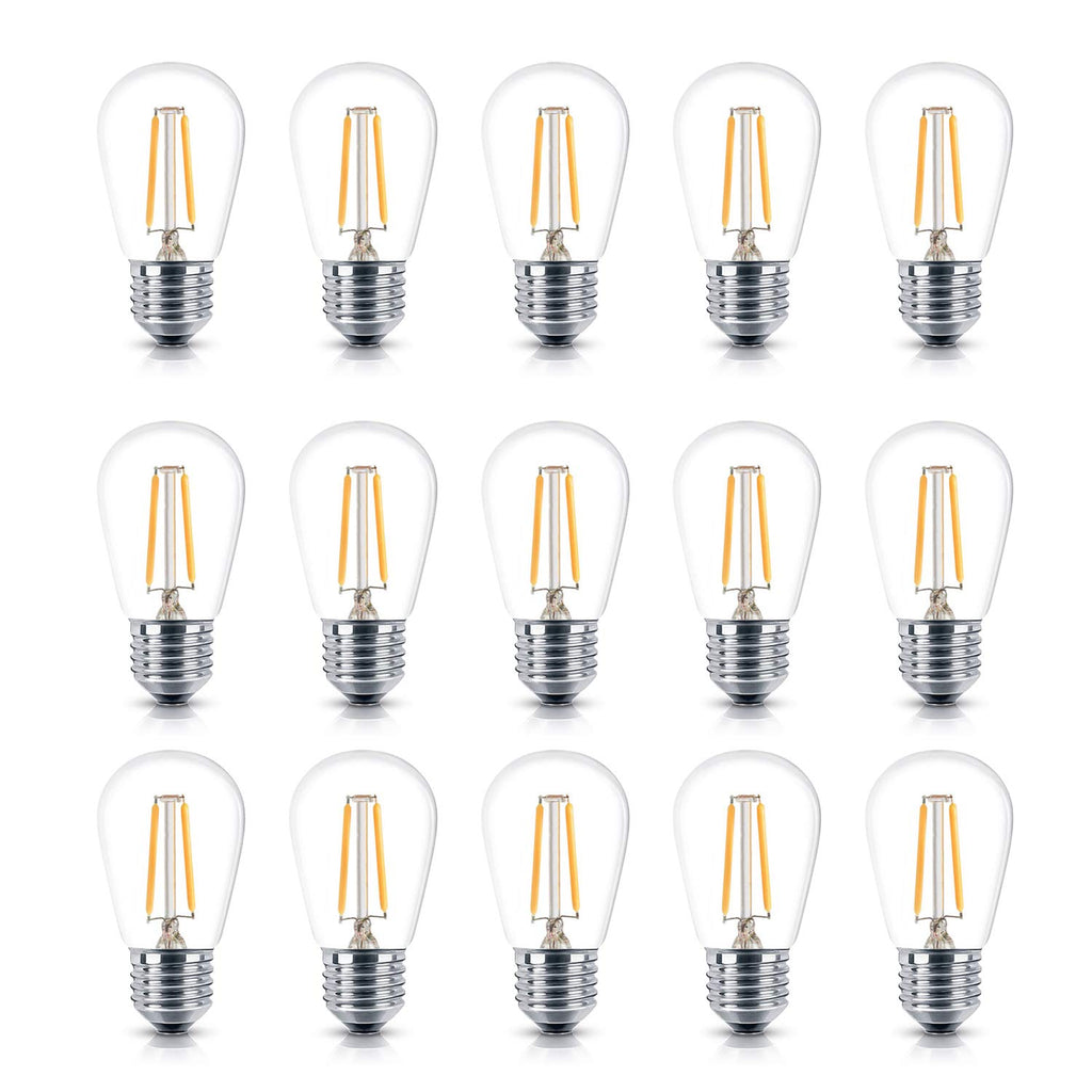Brightech Ambience PRO Replacement LED Light Bulbs, 2 Watt Vintage Plastic LED Edison Bulbs, 3000K Neutral White Dimmable Outdoor String Lights Bulbs, E26 Base - 15 Pack