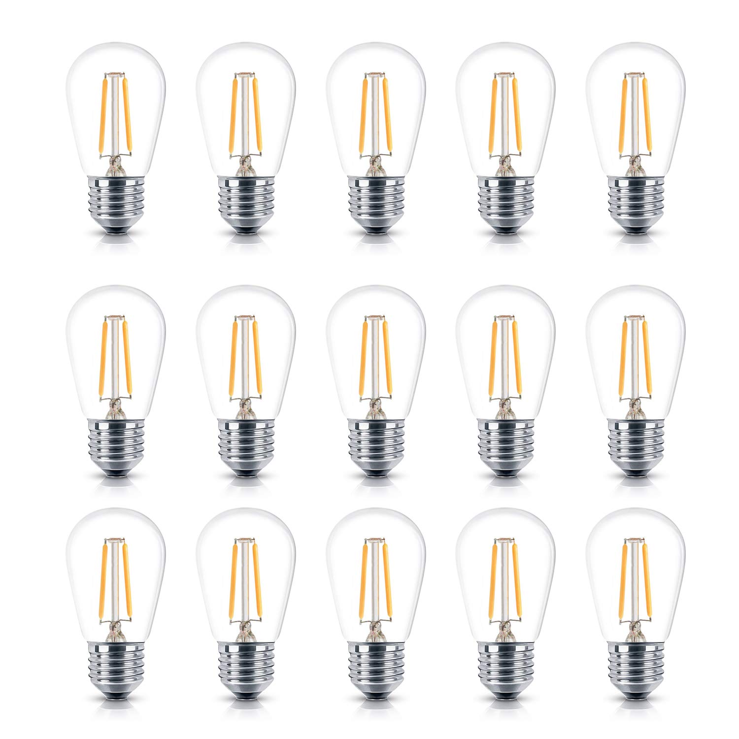 Brightech Ambience PRO Replacement LED Light Bulbs, 2 Watt Vintage Plastic LED Edison Bulbs, 3000K Neutral White Dimmable Outdoor String Lights Bulbs, E26 Base - 15 Pack