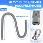 Poolvio Pool Hoses for Above Ground Pools 1.25" Diameter x 59" Long, 3-Pack, Heavy Duty UV Resistant & Leak-Proof Pool Pump Hoses with 6 Metal Thumb Clamps, Fits Intex Filter Pump 607/637