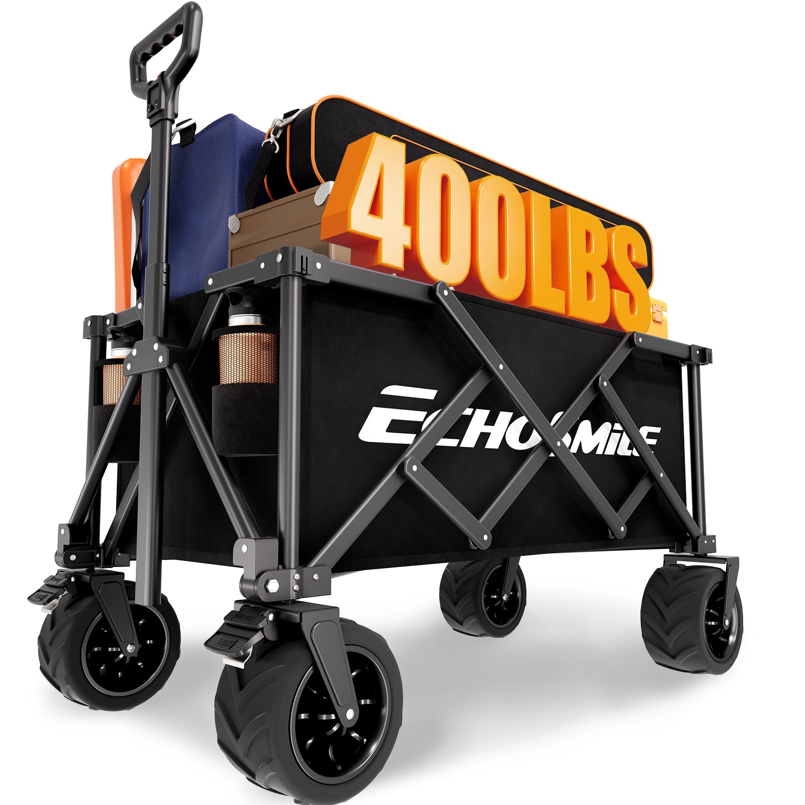 EchoSmile Wagons Carts Foldable Heavy Duty with 400Lbs Wt, 200L Cap, Black