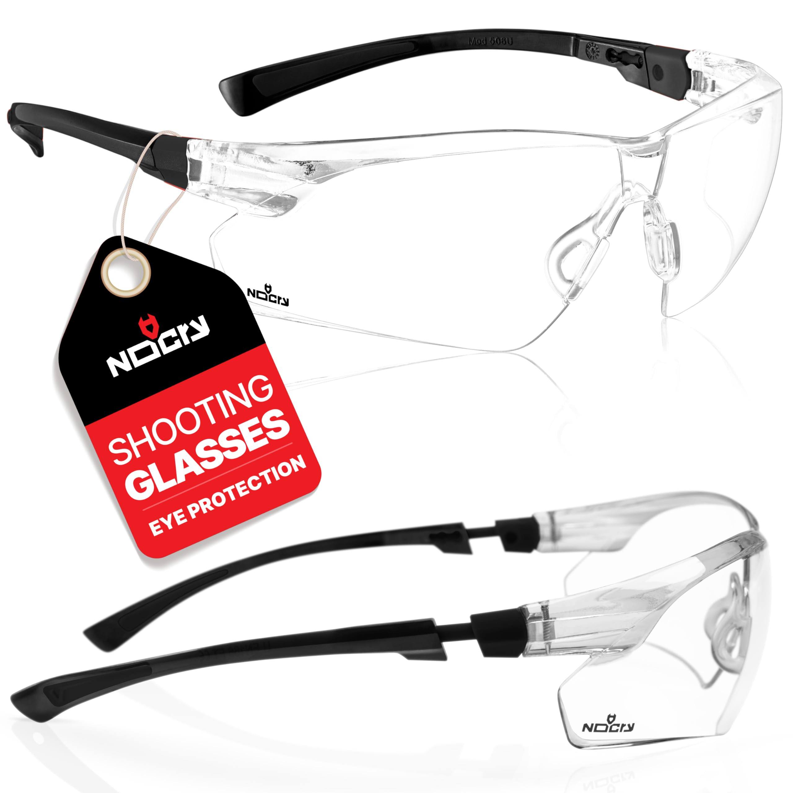 NoCry Clear Shooting Glasses for Men with Anti-Fog and Scratch Resistant Wraparound Lenses — ANSI Z87 Safety Glasses for Men with Adjustable Temples & Nose Pad — 100% UV Eye Protection for Shooting