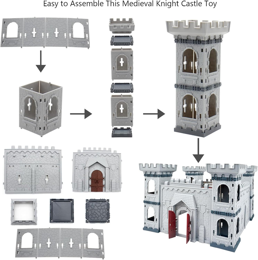 KARUIQIQI Medieval Castle Toy Knight Toy Soldier Figures Army Men Toys, The Medieval Times Middle Ages DIY Castle Building (B)