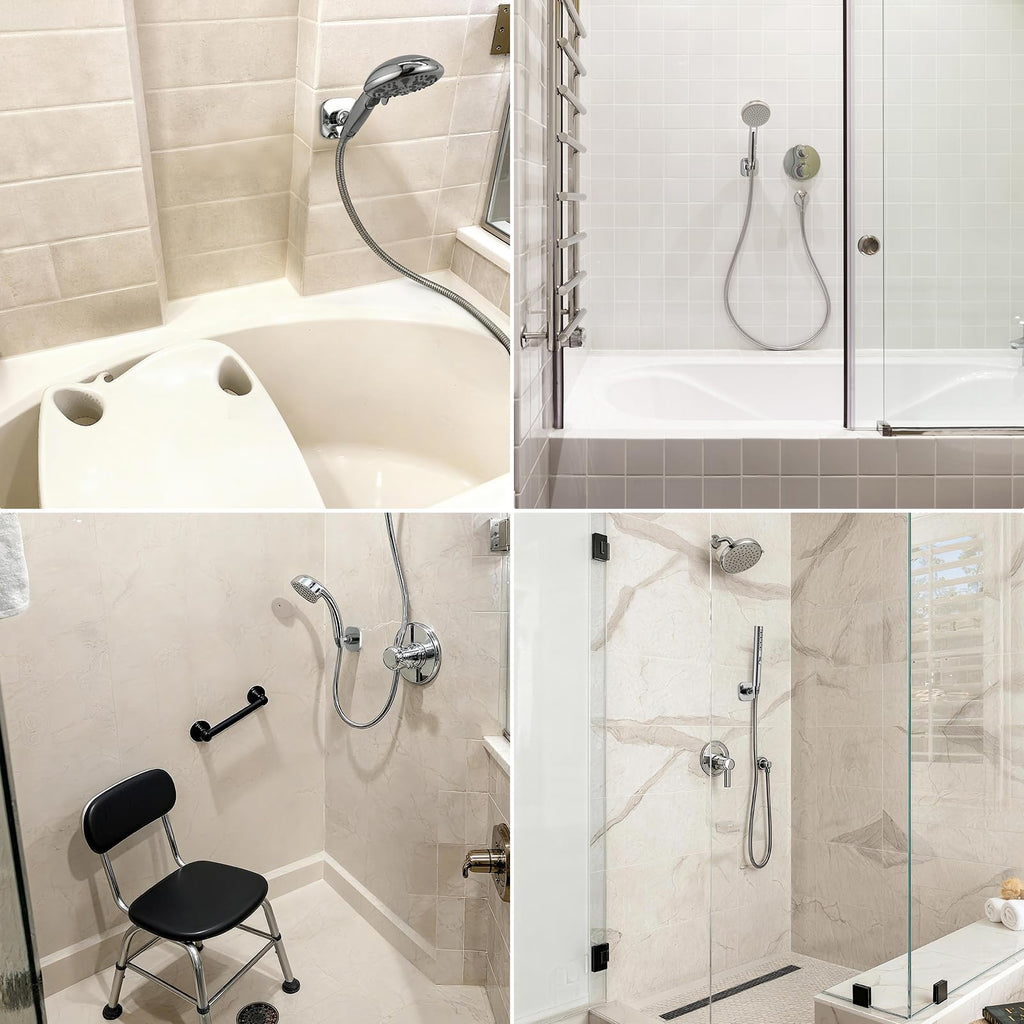 G-Promise Metal Handheld Shower Head Holder, Adjustable Wall Mount Shower Wand Bracket, Strong Adhesive Disc Mount or Drill Installation (Square, Chrome)
