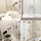 G-Promise Metal Handheld Shower Head Holder, Adjustable Wall Mount Shower Wand Bracket, Strong Adhesive Disc Mount or Drill Installation (Square, Chrome)