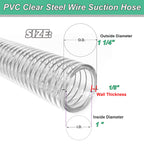 1"id-25ft PVC Reinforced Tubing Steel Wire Suction Flexible Hose Vinyl Tubing Heavy Duty PVC Vacuum Hose Drain Fuel Oil Gas Water for Marine Bilge Pump Pond Spa