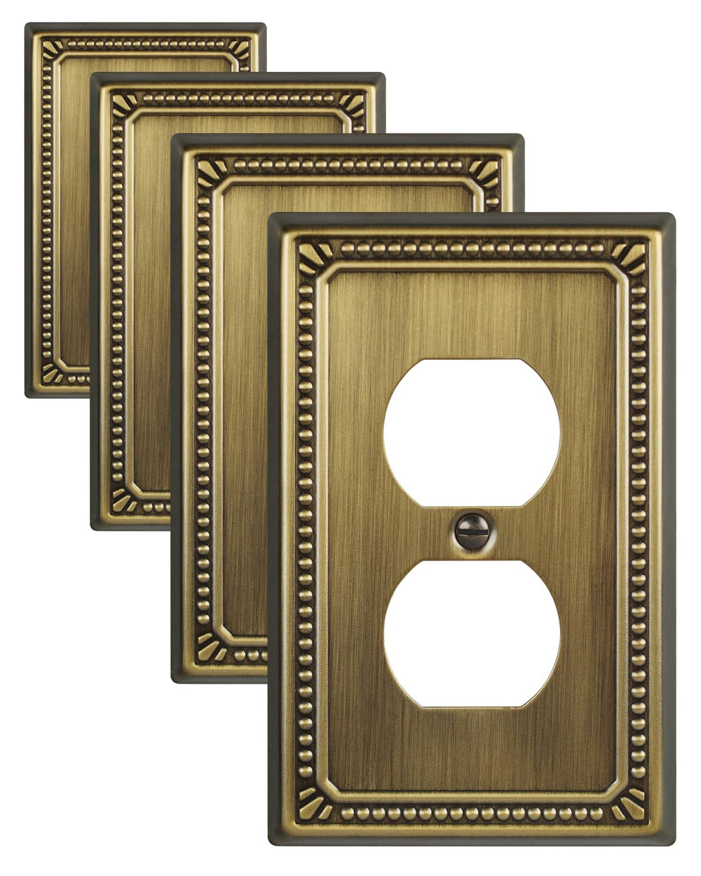 ZILLSEA Metal Wall Plates, Switch Plates and Outlet Covers, Decorative Pearl Design (1 Duplex 4PK, Antique Brass, Midsize)
