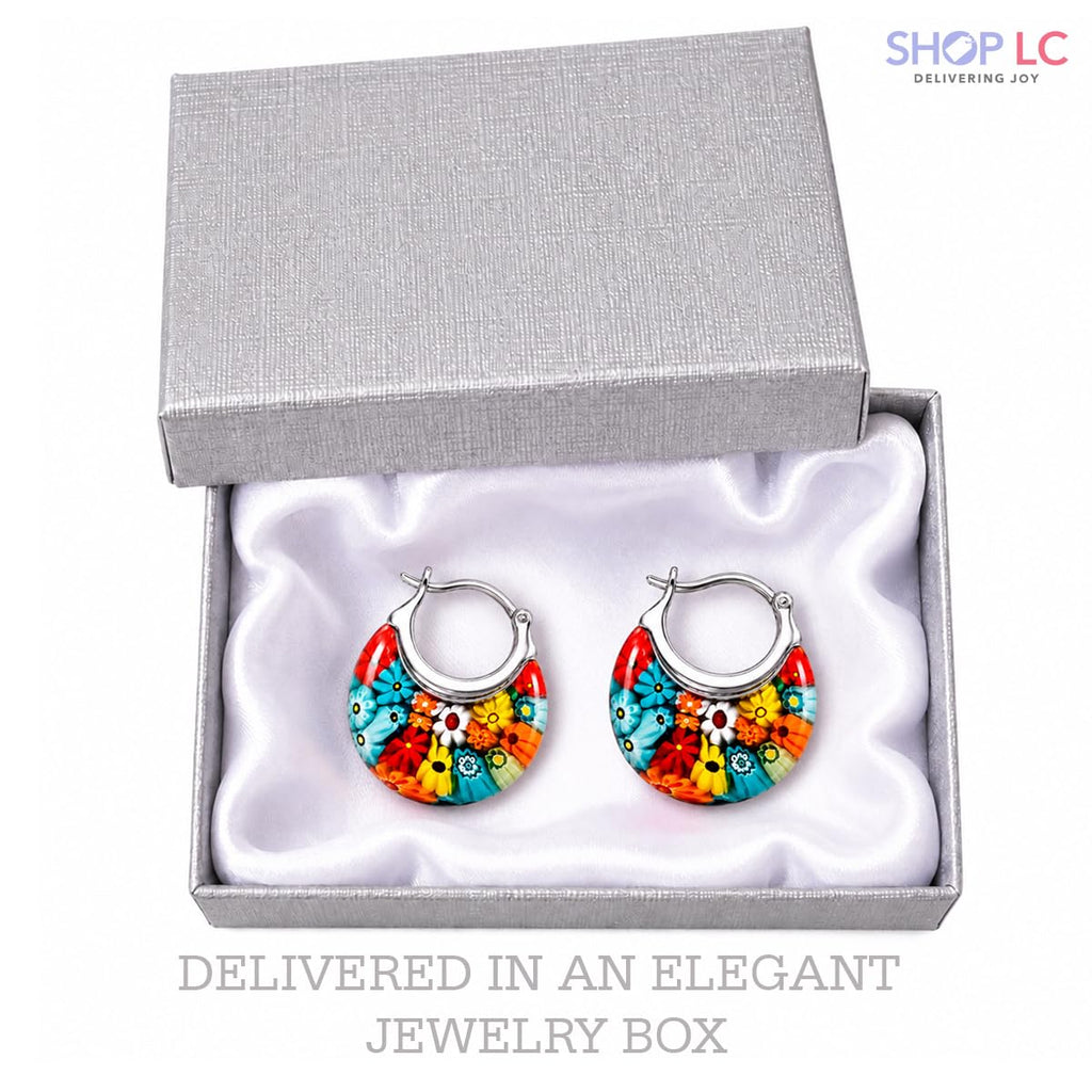 Shop LC Murano Style Glass Hoop Earrings for Women - Multicolor