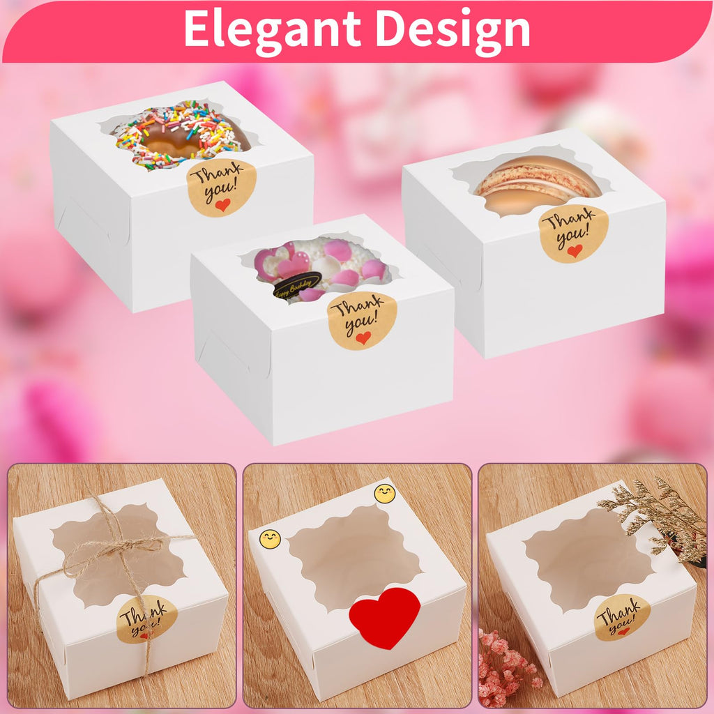 WINKIO Cookie Boxes with Window, Small Bakery Boxes for Dessert Pastry