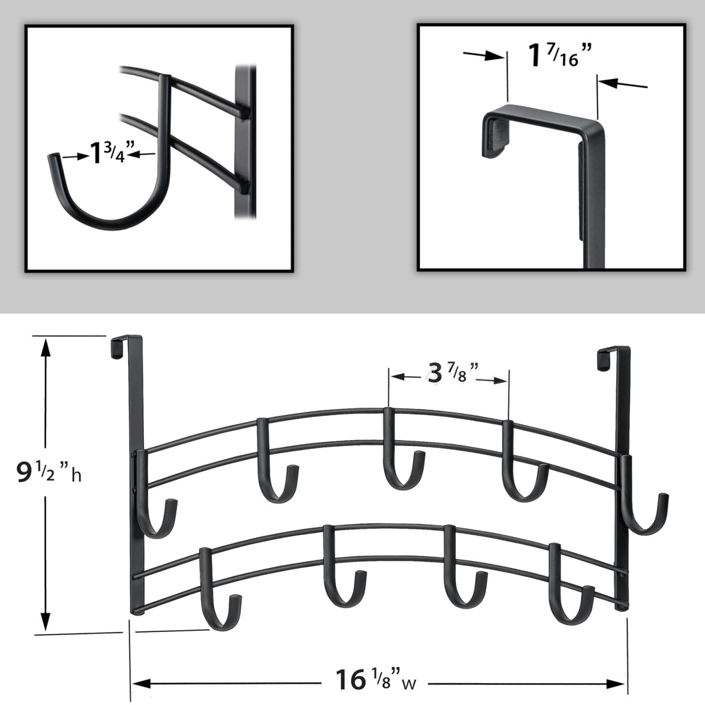 LYNK Professional® Home™ Over the Door Hooks - 9 Hook – Over the Door Coat Rack - Over the Door Hanger - Hanging Towels or Clothes - Bathroom, Bedroom, Laundry Room - Lifetime Ltd. Warranty, Black