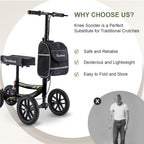 Knee Scooter, 300lbs Capacity, 13" Big PU Seat, Disc Brake Knee Walker, All Terrain Foldable Knee Scooter Walker with Bag for Foot Injuries Compact Crutches Alternative (Black)