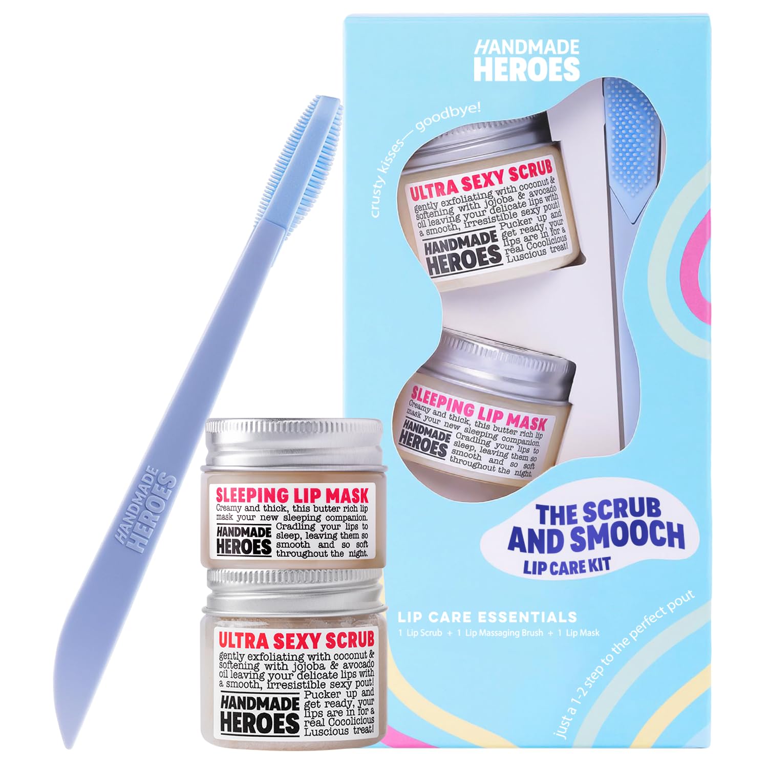 100% Natural Lip Scrub and Lip Mask Vegan Conditioning Coconut Lip Exfoliator - Gentle Exfoliant Sugar Lip Polish Lip Exfoliator Scrubber for Chapped and Dry Lips (Original 3pc Set)