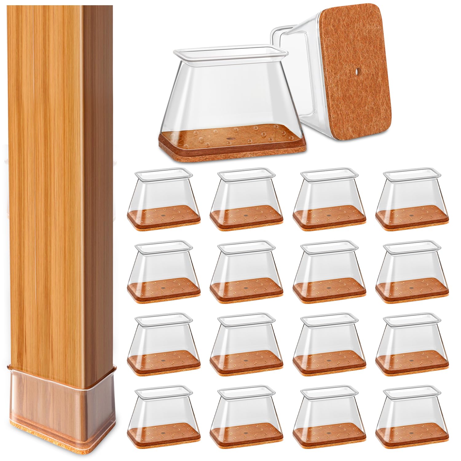 28Pcs Chair Leg Floor Protectors Rectangle for Hardwood Floors Silicone Caps Covers Felt Furniture Pads Clear Chair Sliders, Protect The Floor from Scratches(Fit:L 1.5"-2",W 0.75"-1")