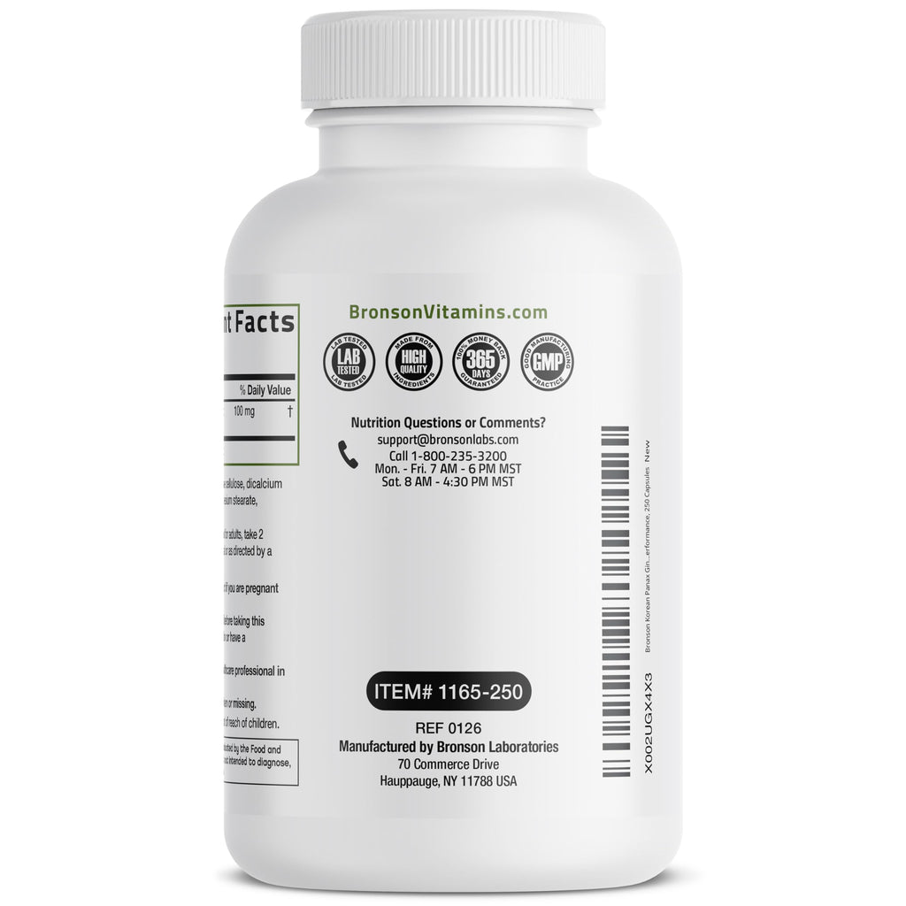 Bronson Korean Panax Ginseng Supports Energy, Endurance & Vitality + Memory and Mental Performance, 250 Capsules