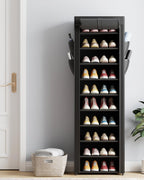 Kitsure 10-Tier Shoe Rack with Cover, Vertical Shelf, 17.5" Wide, Black