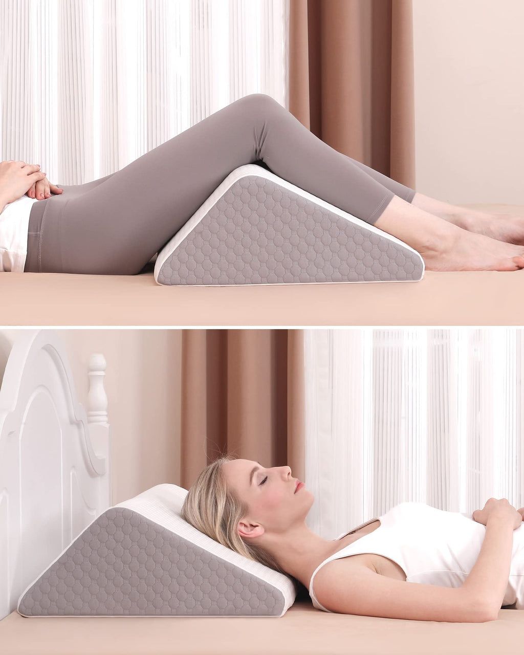 Forias Knee Wedge Pillow, 8" Pure 40D Memory Foam Knee Surgery Pillow Under Knee Pillow for Back Sleeping Post-Surgery Recovery Triangle Pillow for Sciatica Ankles Hip Knee Support