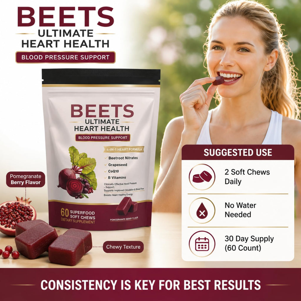 EOQIFJM Beet Chews 4-in-1, 60 Count