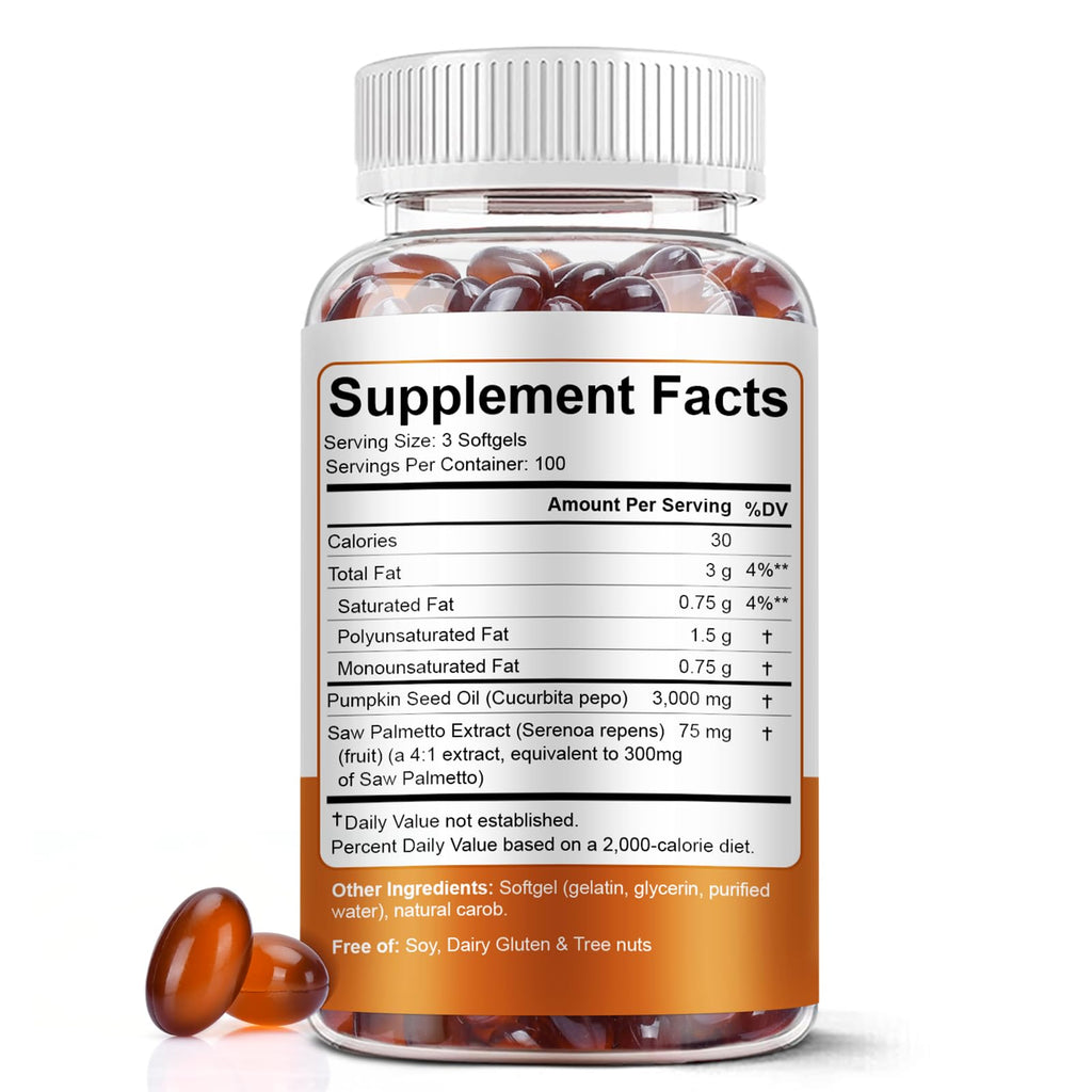 Pumpkin Seed Oil with Saw Palmetto Softgels, 3000mg Per Serving, 300 Softgels | Cold-Pressed with Essential Fatty Acids & Phytosterols | Supports Hair, Urinary, Bladder & Prostate Health | Non-GMO