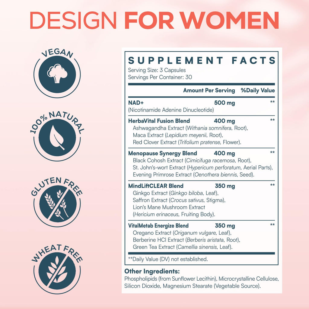 IcarusIvy 2000MG NAD Supplements for Women, NMN Alternative, Female Liposomal NAD+, with Ashwagandha, Berberine HCL, Ginkgo Biloba & Black Cohosh, Women Focused Formula, 90 Capsules