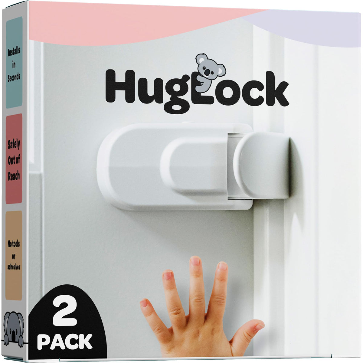 Huglock - The Snap-On Door Lock Kids Can't Reach or Defeat - No Tools or Adhesives Required - Works With Door Knob, Lever or Handle - Childproof Safety Locks are Toddler, Baby and Child Proof (2 pack)