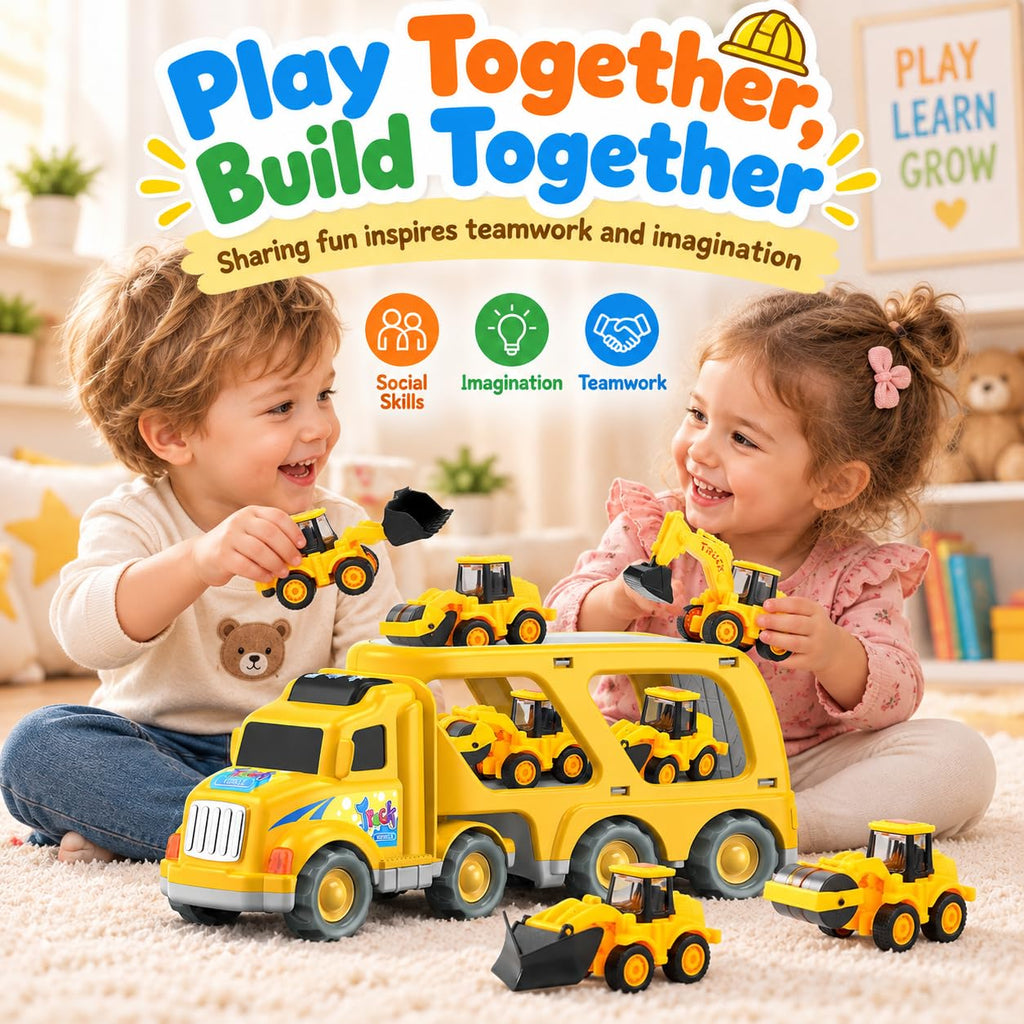 Veslier Construction Truck Toys for Boys Girls Age 3 4 5 6 Years Old，Carrier Transport Trucks for Kids 3-4 3-5 Year Old，Christmas Birthday Gift Toddler Toys.
