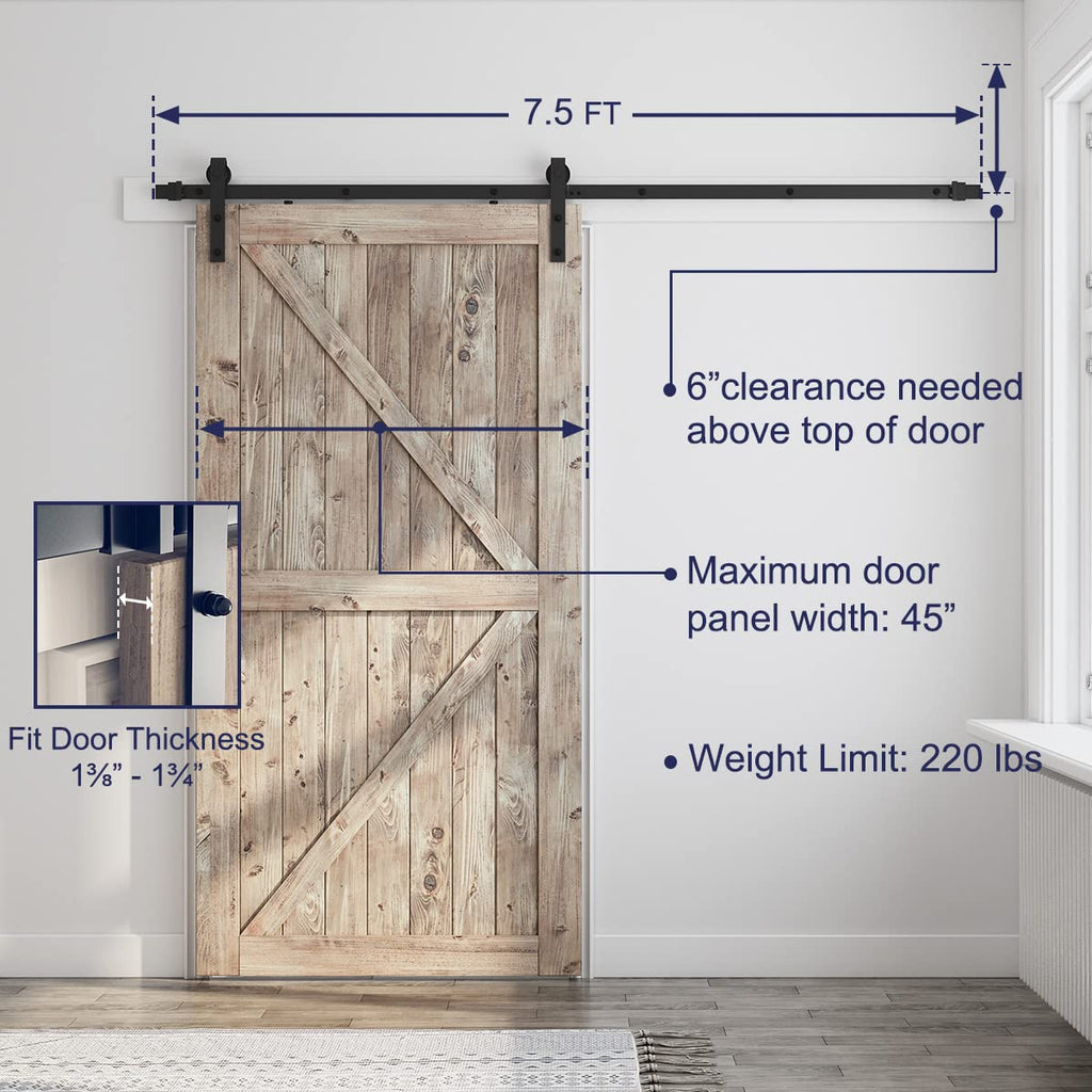 SMARTSTANDARD 7.5FT Barn Door Hardware Kit, Sliding Barn Door Track -Smoothly and Quietly -Easy to Install -Includes Step-by-Step Installation Instruction Fit 42“-45" Wide Door Panel (J Shape Hanger)