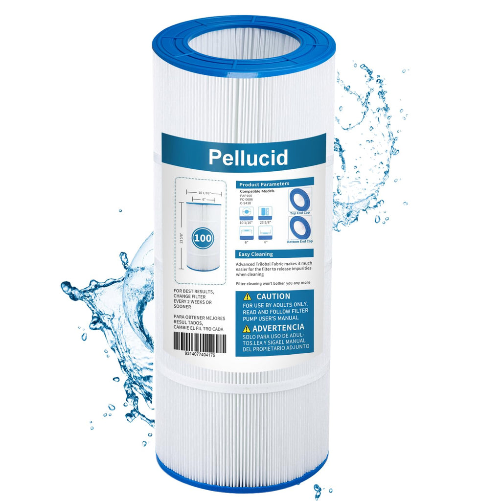 PELLUCID CC100 Pool Filter Compatible with CCRP100, PAP100, PAP100-4, C-9410, R173215, Filbur FC-0686, 59054200, 160316, 160354, Predator 100,100 sq.ft, Dimensions: 23 5/8" x 10 1/16"