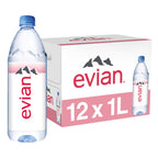 Evian Natural Spring Water (One Case of 12 Individual Bottles, each bottle is 1 liter) Naturally Filtered Spring Water in Large Bottles