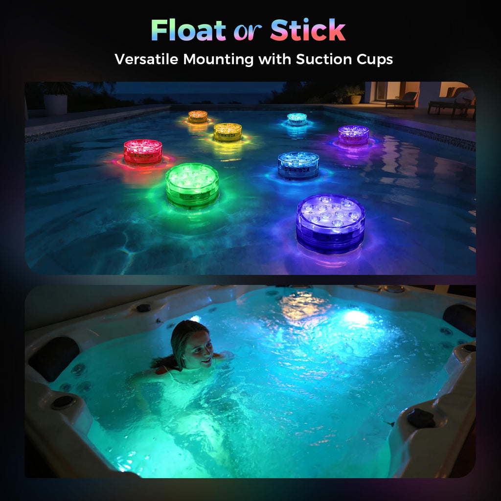 BITIWEND 2026 Upgraded Submersible LED Pool Lights with Remote, 10 LEDs IP68 Waterproof Floating Lights Battery Powered Lights for Hot Tub, Spa, Vase, Pond, Decoration, Party (4 Pack)
