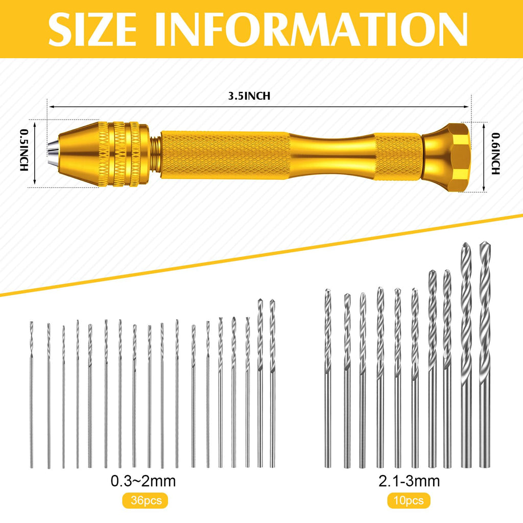 Mudder 57pcs Micro Drill Bits & Pin Vise Set, 46 Pcs Hand Twist Drills and 10 Pcs Pcb Mini Cutting Bits for Resin, Beads, Polymer Clay, Craft, DIY Jewelry, Model Making Projects(Gold)
