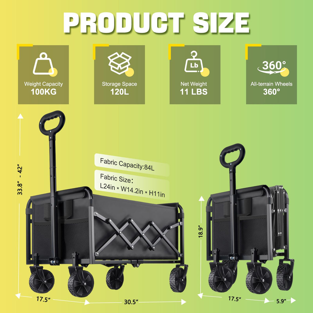 100KG Collapsible Foldable Small Wagon Carts Portable Folding Outdoor Cart