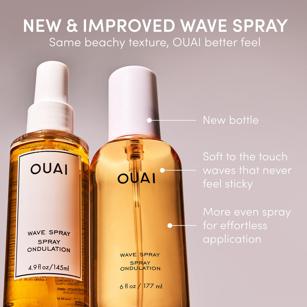 OUAI Wave Spray - Coconut Oil & Rice Protein Texture Mist for Voluminous Beach Waves with Shine - Paraben Free, Safe for Color & Keratin-Treated Hair (4.9 fl oz)
