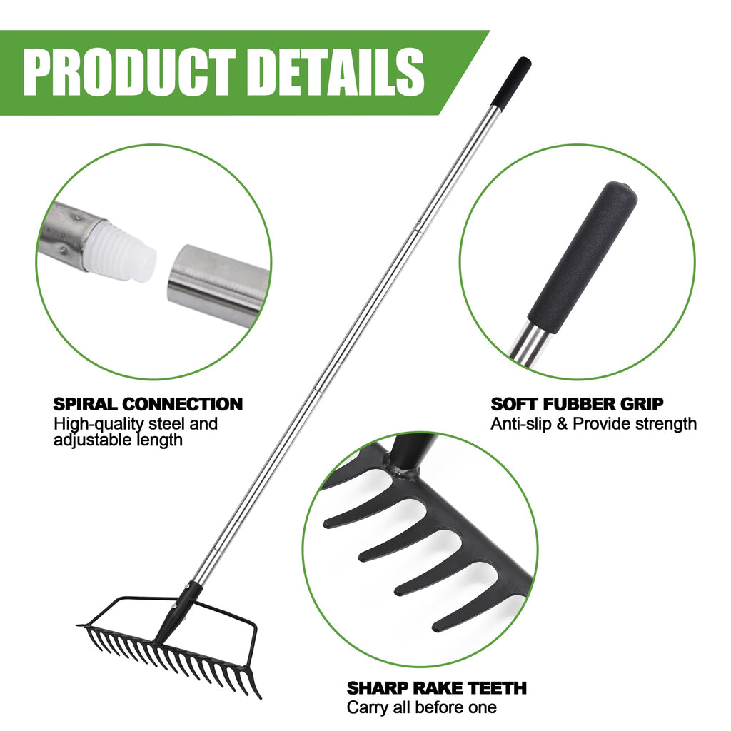 YEELOR Garden Rake, Heavy Duty 16-Tine Bow Rake, Metal