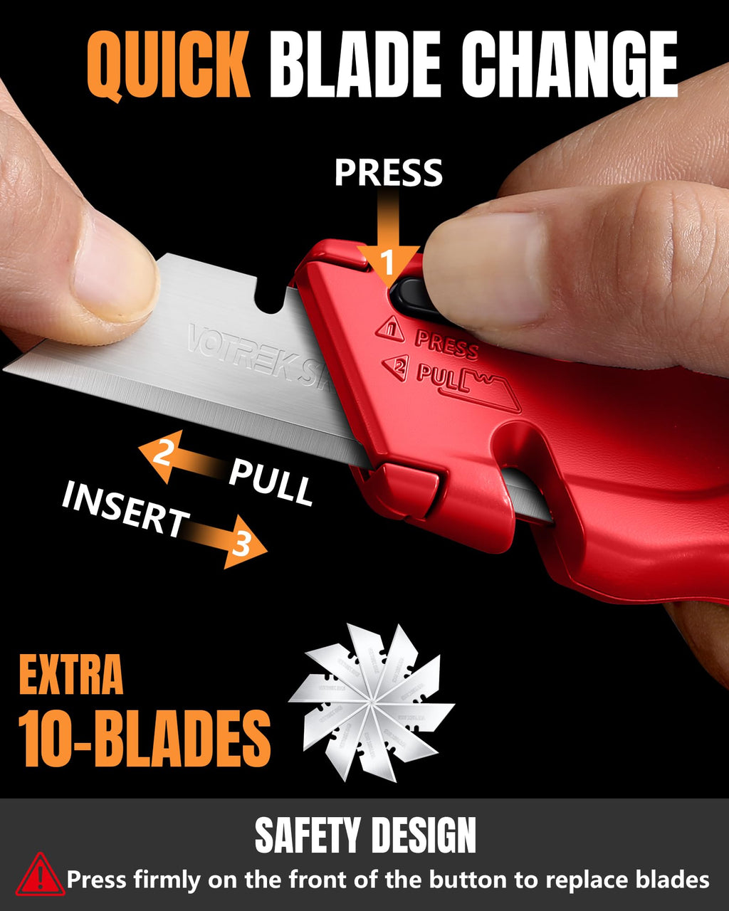 VOTREK Utility Knife Set | Retractable Box Cutter with【Blade Storage】| All Metal Heavy-Duty Cutting for Cardboard, Carpet, Plastic | Includes Razor Knives 2Pack & Extra Quick Change Replacement Blades