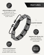 RTZN® Hematite Bracelet for Men – Premium Artisan Handcrafted Authentic Hematite Stone Bracelet – Adjustable 8mm Mens Hematite Bracelet for Strength, Confidence & Focus (Havana)