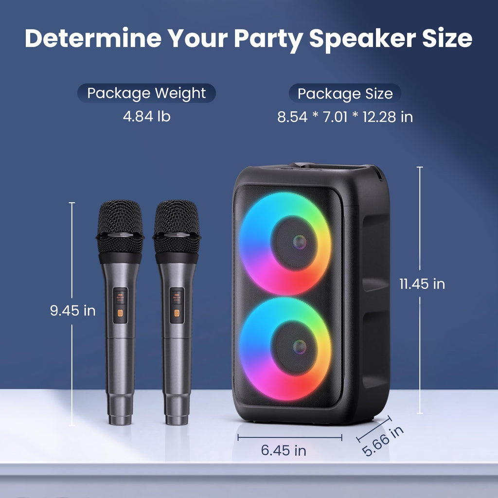 Bluetooth Speaker with 2 Wireless Microphones - Big Party Speaker for Adults Kids Karaoke with Lights - Portable Rechargeable Support TWS/AUX/USB/TF Card for Home Party Gift Floorstanding Speaker
