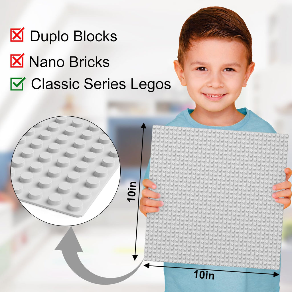 Pokiiulk Classic Baseplates, Peel and Stick Base Plates for Building Bricks, Compatible with Major Brands, Self-Adhersive Base for Bricks 10" x 10", 6 Pack Grey…