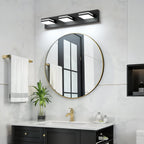 SineRise LED Modern Bathroom Vanity Light Fixtures, Modern Acrylic Bathroom Wall Lighting Fixtures Over Mirror, 3-Light, 24-Inch, Black, White