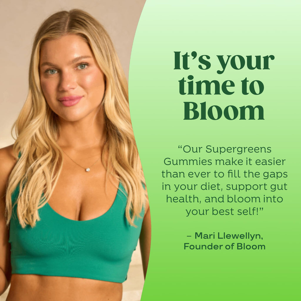 Bloom Super Greens Gummies, Daily Greens Superfood Fiber Gummies with Fruits, Vegetables, Vitamins & Minerals for Digestive & Gut Health, Bloating Support, Strawberry Kiwi, 12 Servings (48 Total)