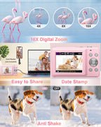 Lecran Digital Camera, FHD 1080P Point and Shoot Camera for Kids Teens Pink