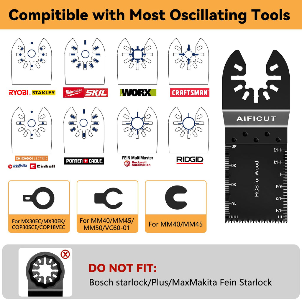 AIFICUT 55 PCS Oscillating Saw Blades Quick Release Universal oscillating Tool Blades Wood Plastics and Metal Multitool Blade Kits for Wood fit Dewalt Rockwell Milwaukee Makita Ryobi