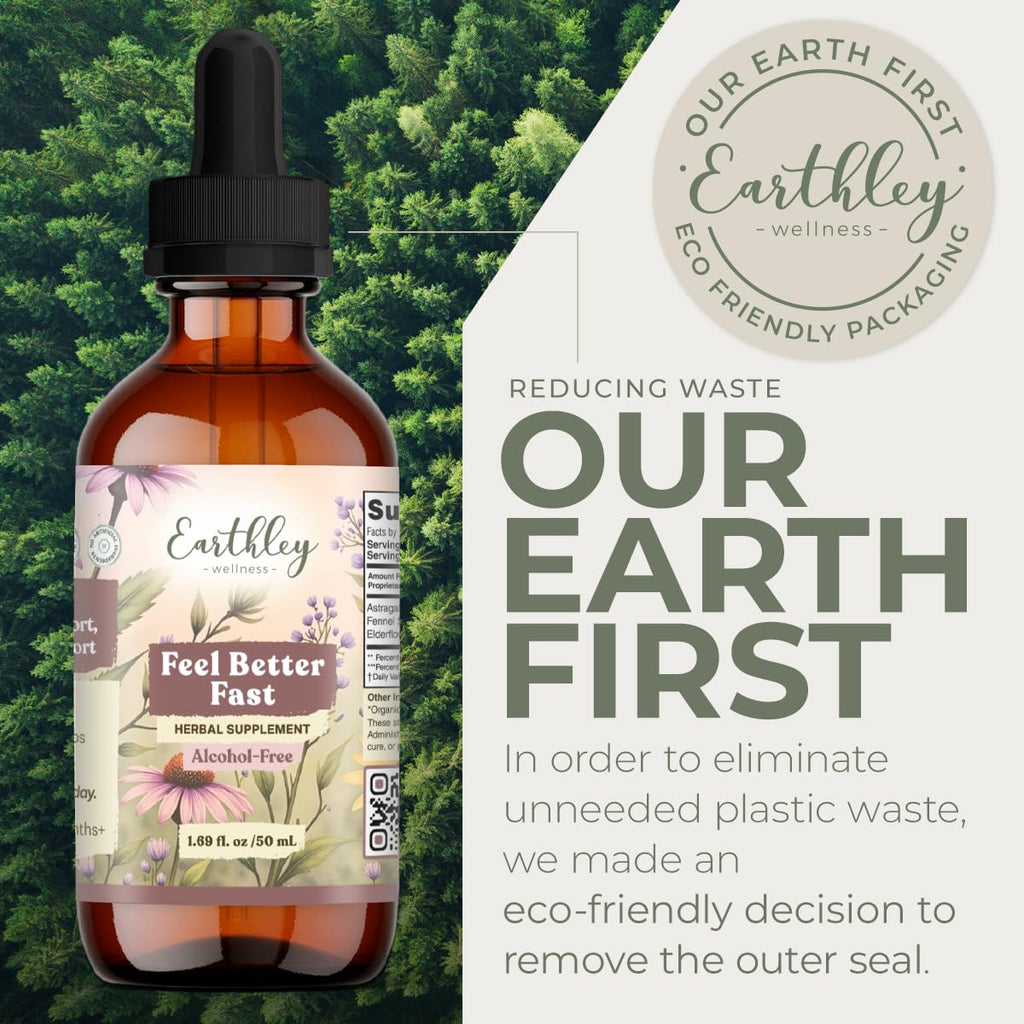 Earthley Wellness Feel Better Fast, All-Natural Relief for Minor Ailments, Organic Herbal Formula, Supports Immune & Digestive Health, Echinacea Root and More, 6 Month Supply (1.69oz Glass, 500 doses)