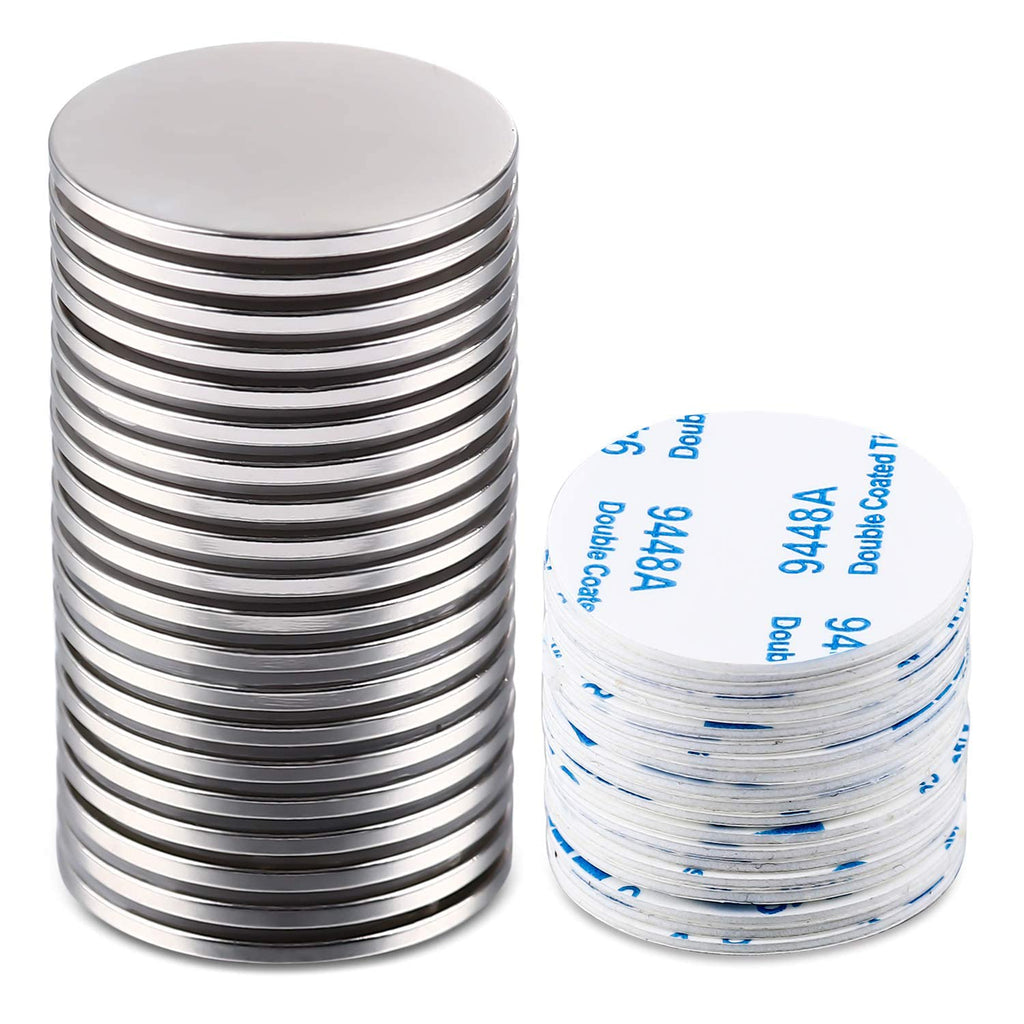 MIKEDE 20 Pack Strong Neodymium Disc Magnets with Double-Sided Adhesive, 1.26 inch D x 0.08 inch H Super Strong Rare Earth Magnet