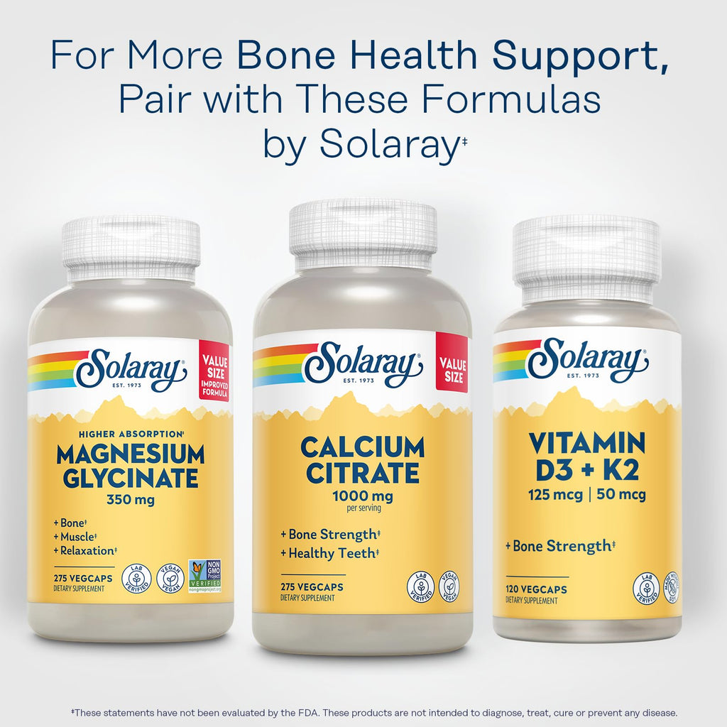 Solaray Calcium Citrate 1000mg - Chelated Calcium Supplement - Supports Bone Strength and Healthy Teeth - Easy to Digest - Vegan - 68 Servings, 275 VegCaps