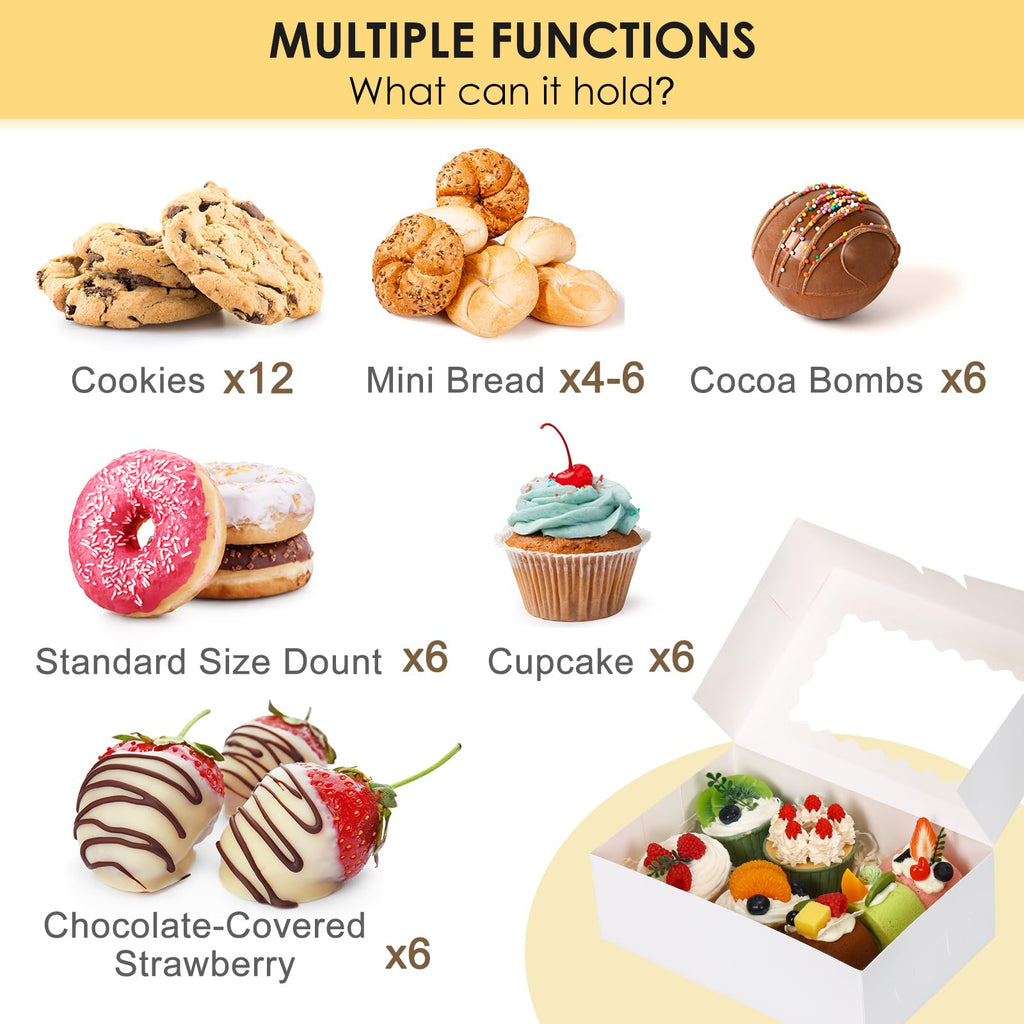 Moretoes 45pcs Cookie Boxes with Window, 9x6x3in Auto-Popup Bakery Boxes
