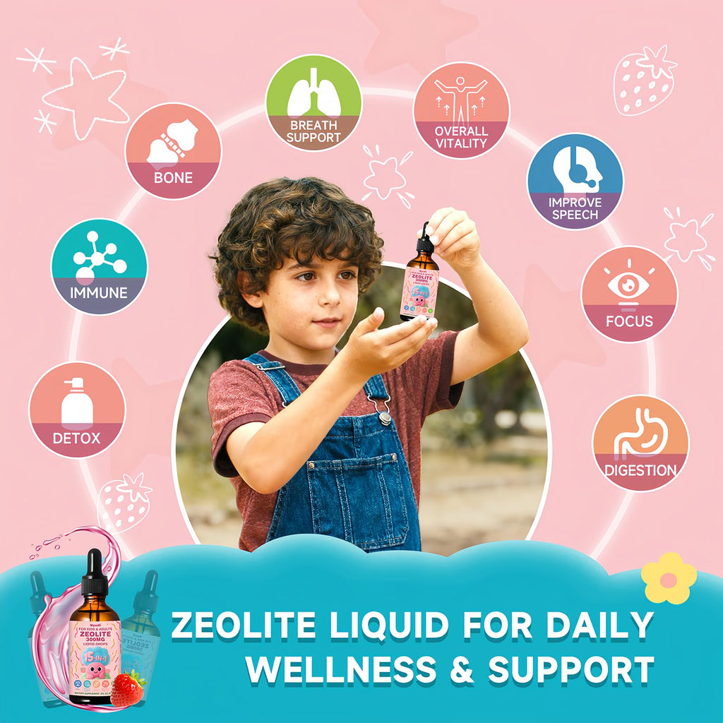 Zeolite Drops 2 Pack Detox for Kids & Adults - 300mg Clinoptilolite, 1000mcg Vitamin B12 C D3, 10 Billion CFU Prebiotics, Seaweed Calcium - Pure Body Cleanse Heavy Metal Gut Energy Bones Immune 120ml