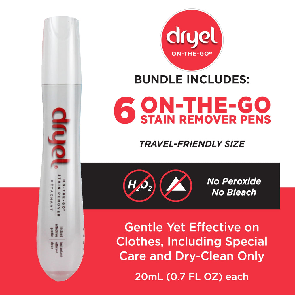 Dryel On-The-Go Stain Remover Pen for Delicate Laundry Care, 6-Pack