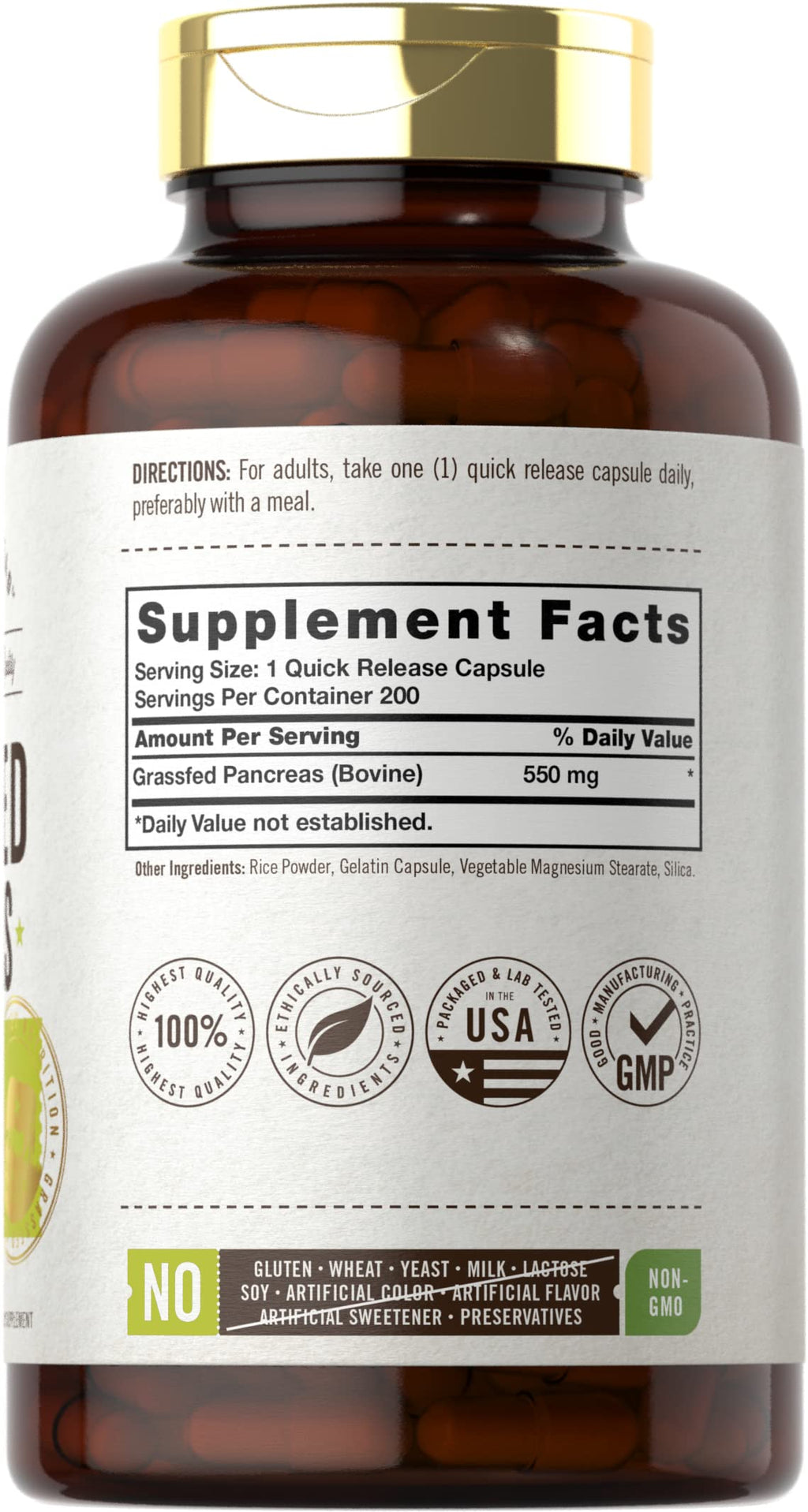 Carlyle Grass Fed Beef Pancreas | 550mg | 200 Capsules