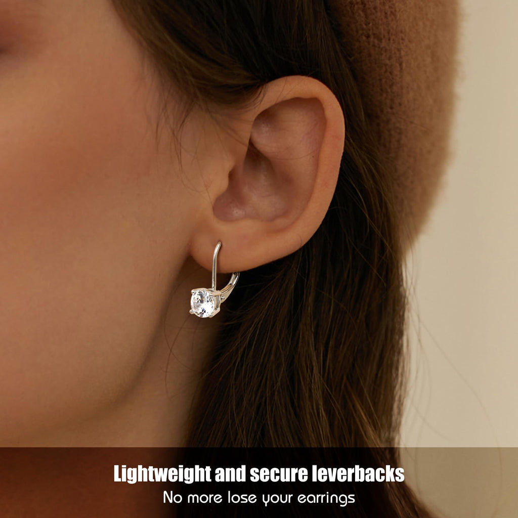 Milacolato 925 Sterling Silver Leverback Drop Earrings for Women,Round CZ